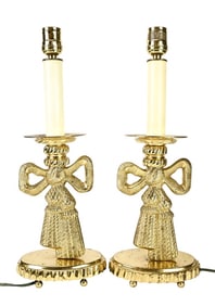 2 Cast Brass Victorian Style Bow Form Table Lamps