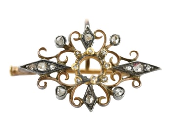 Antique Estate Edwardian 14K Gold & Diamond Brooch