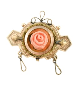 Antique Estate Edwardian 10K Gold & Coral Brooch