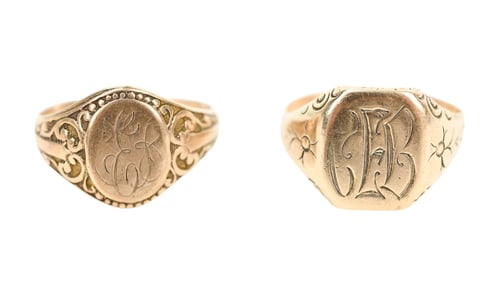 Pair Antique Edwardian Monogram Rings