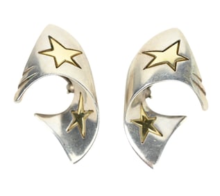 Michael Bondanza Signed Sterling 18K Star Earrings