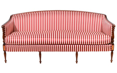 Sheraton Style Carved Frame Upholstered Settee