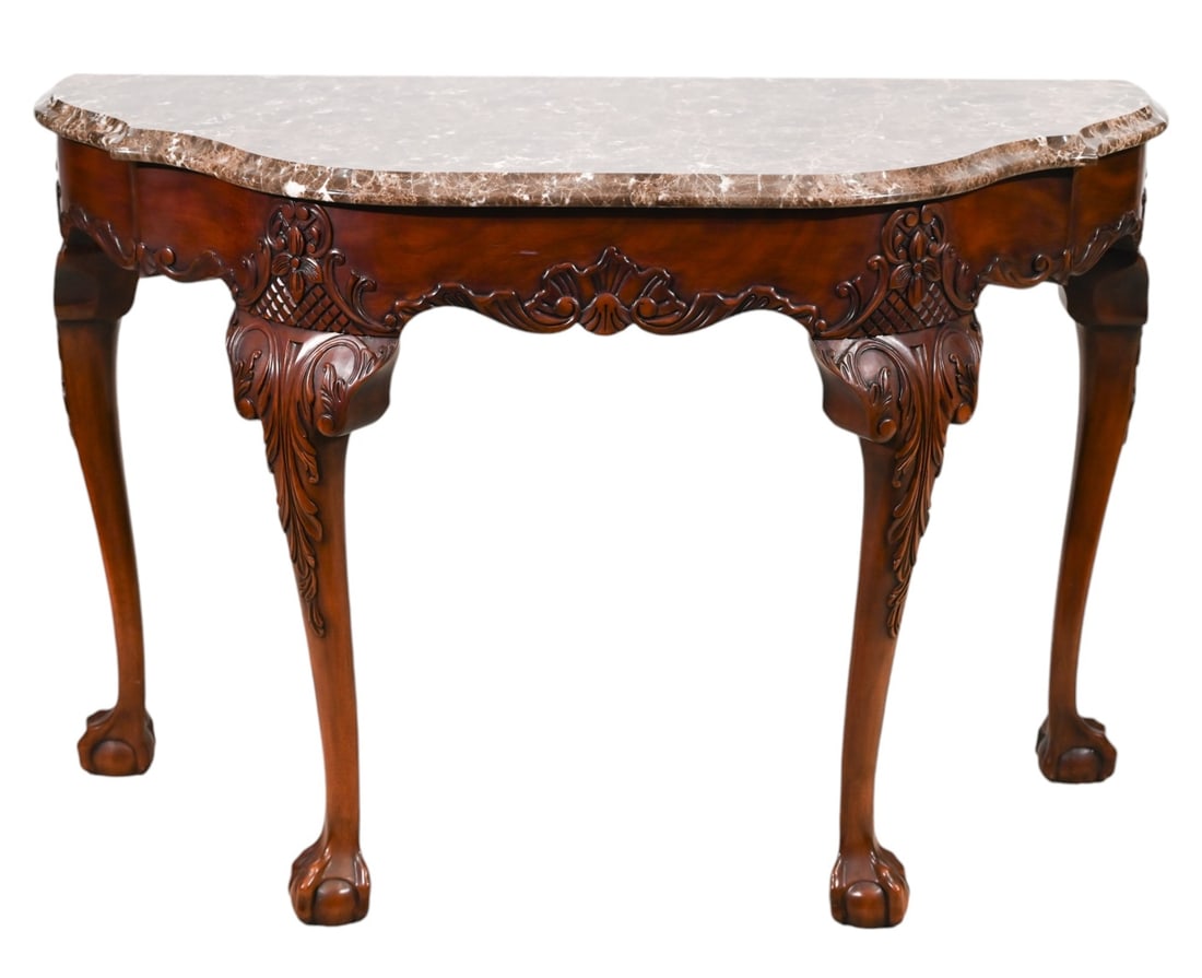 Henkel Harris Carved Marble Top Console Table (1 of 13)