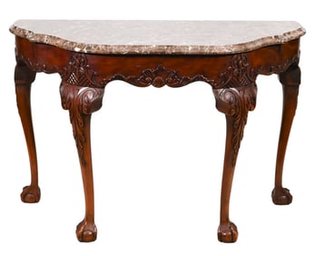 Henkel Harris Carved Marble Top Console Table