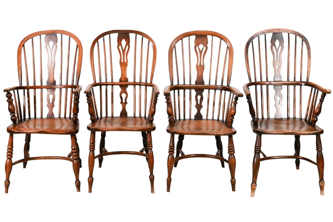 4 Antique English Elm and Ash Windsor Armchairs (1 of 14)