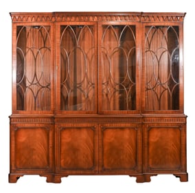 Maitland Smith Carved Crotch Mahogany Breakfront
