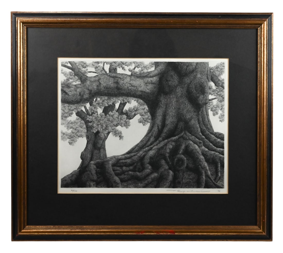 Tanaka Ryohei Signed Engraving of Tree Trunk 1974 (1 of 8)