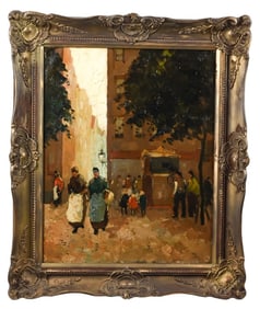 Signed Antique Dutch School Oil Painting Village