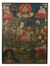 Antique 19th C Tibetan Thangka Shakyamuni Buddha