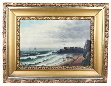 Max Martini Signed Oil Painting Coastal Shoreline