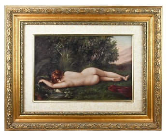V. Janda Signed Oil Painting of Sleeping Nude
