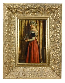 L. Haghe Signed 19th C Style Oil Painting Maiden