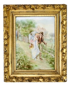 Antique Hand Painted Limoges Picture Tile Framed