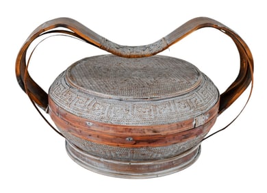 Chinese Bent Wood Handle Woven Rice Basket