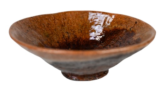 Japanese Pottery Matcha Bowl w Mottled Drip Glaze