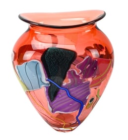 Signed Murano Hand Blown Art Glass Multicolor Vase