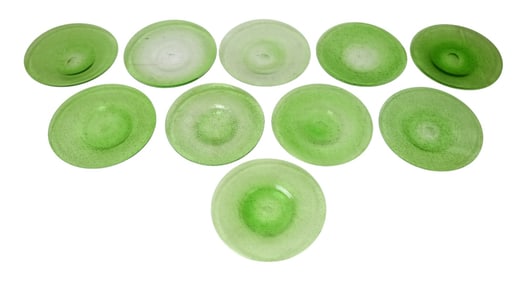 10 Hand Blown Green Glass Dinner Plates