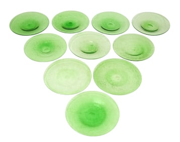 10 Hand Blown Green Glass Dinner Plates