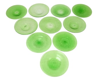 10 Hand Blown Green Glass Dinner Plates