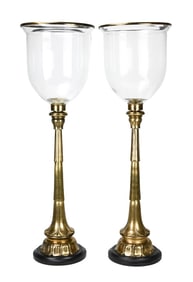 Pair Bronze Tone Standing Pillar Candle Holders