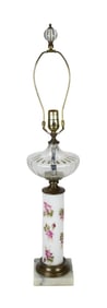 Vintage Hand Painted Milk Glass Converted Oil Lamp