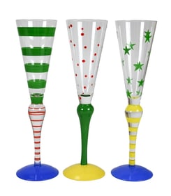 3 Anne Nilsson Orrefors Clown Champagne Flutes