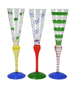 3 Anne Nilsson Orrefors Clown Champagne Flutes