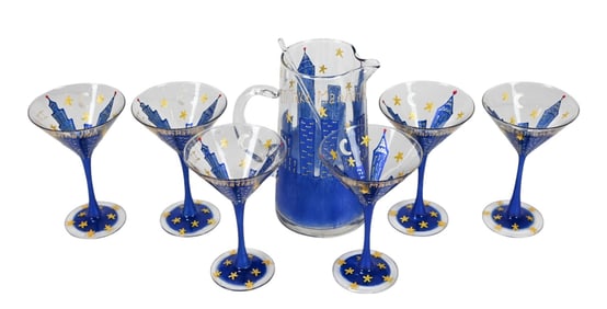 Smithereens Hand Painted Manhattan Glass Set