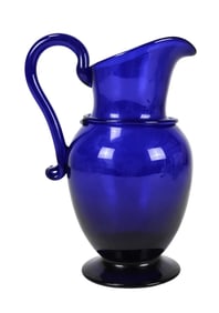 Vintage Cobalt Blue Hand Blown Glass Pitcher