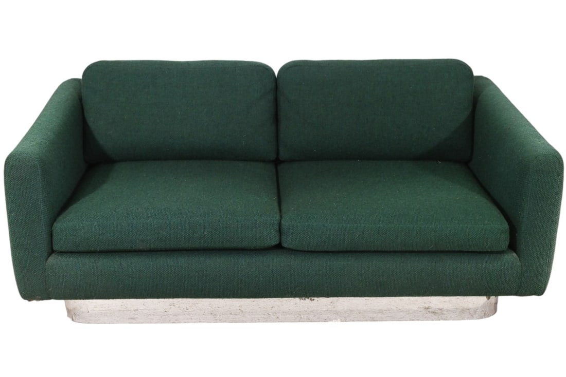 Mid Century Green Wool Chrome Base Love Seat Auction