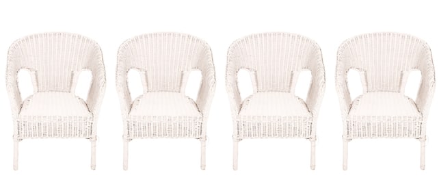 4 White Wicker Chairs with Original Paint