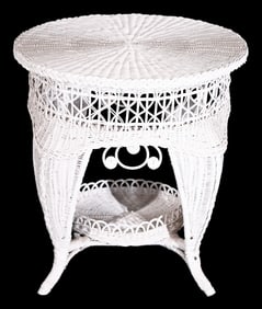 Vintage White Wicker Round Table