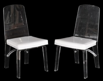 Pair Lucite & White Leatherette Chairs