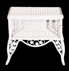 Vintage White Wicker Side Table