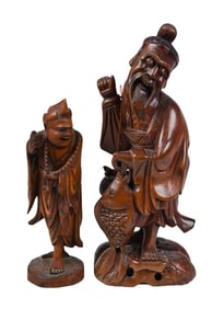 2 Vintage Chinese Hand Carved Statues