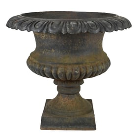 Quality Antique Cast Iron Fluted Garden Urn