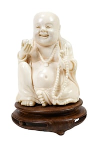 Antique Hand Carved Chinese Buddha on Stand