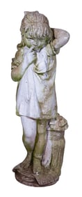 Antique 42 Inch Cast Stone Garden Statue Girl