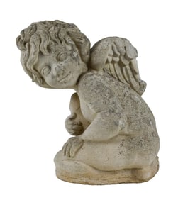 Cast Cement Seated Cherub Garden Statue