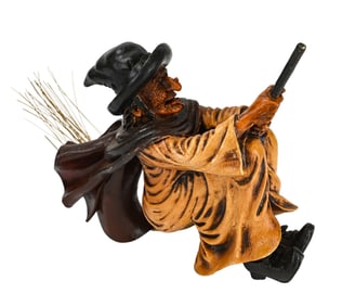 Vintage Halloween Hand Carved Painted Witch Statue