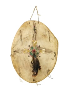 Vintage Native American Painted Hide Dance Shield