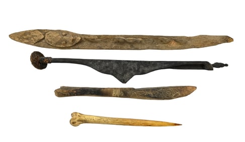 Papua New Guinea Hand Carved Stone & Wood Tools