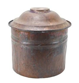 Antique Copper Crock Planter w Cover
