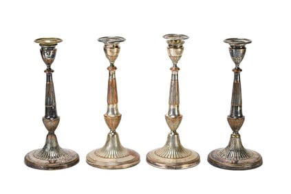 4 Antique Silver Plate Column Form Candlesticks