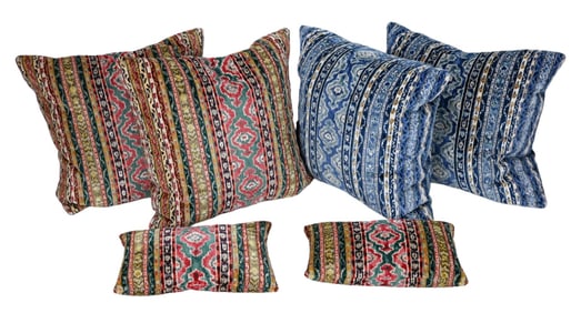 6 Velour Down Filled Throw Pillows Red & Blue