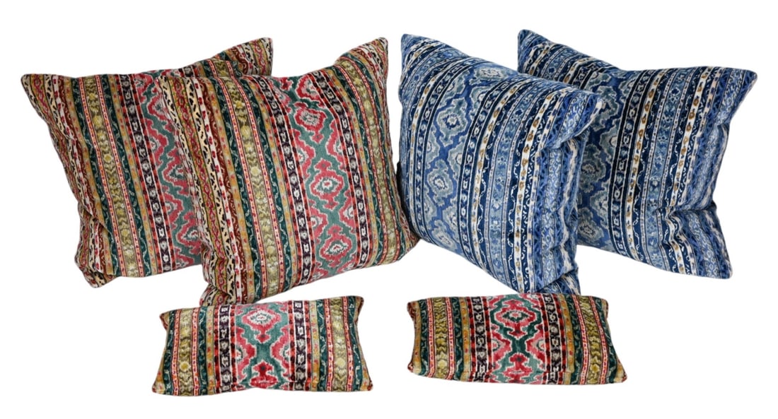 6 Velour Down Filled Throw Pillows Red & Blue (1 of 9)