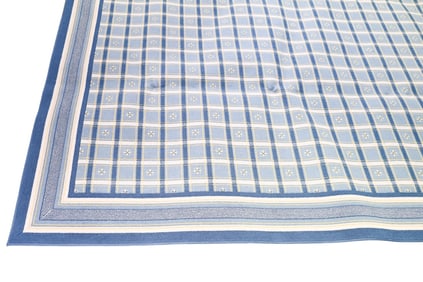 Blue & Ivory Checkered Floral Machine Made Carpet