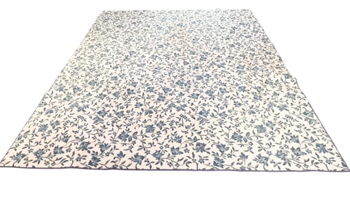 Ivory & Blue Floral Machine Made Carpet