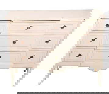 Julia Gray Ltd. White Trim Transitional Commode: Julia Gray Ltd. NYC French Style Hand Carved White Trim Transitional Commode / Dresser.Measures 34 inches x 44 inches x 19 inches.