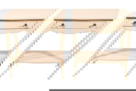 2 Julia Gray Ltd. NYC Carved Painted Nightstands: Pair Julia Gray Ltd. NYC Gustavian Style Hand Carved Hand Painted Nightstands.Measures 27 inches x 25 inches x 18 inches.